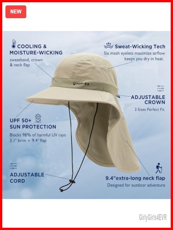 UPF 50+ Cooling Sun Hat with Neck Flap for Hiking Fishing main image 6